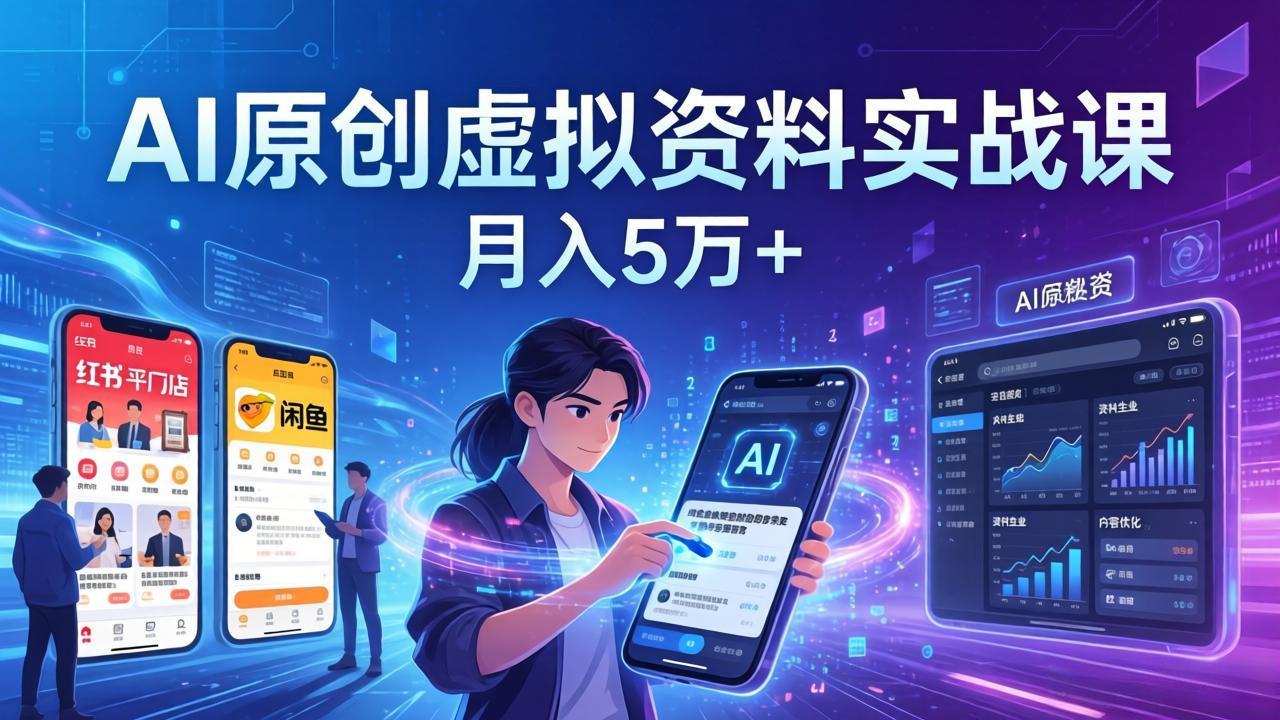AI原创虚拟资料实战课:2026新机会,小红书闲鱼开店,普通人用AI轻松变现,月入5万+-初遇