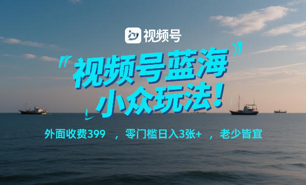 视频号蓝海小众玩法！外面收费399，零门槛日入3张+，老少皆宜-初遇