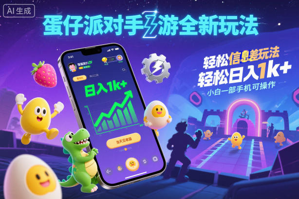 蛋仔派对手游全新玩法,轻松日入1k+,风口信息差玩法,当天见收益,小白一部手机可操作-初遇