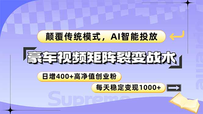 豪车视频矩阵裂变战术，颠覆传统模式，AI智能投放，日增400+高净值创业…-初遇
