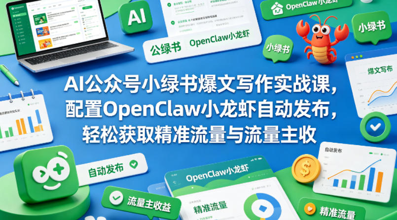 AI公众号小绿书爆文写作实战课，配置OpenClaw小龙虾自动发布，轻松获取精准流量与流量主收益-初遇