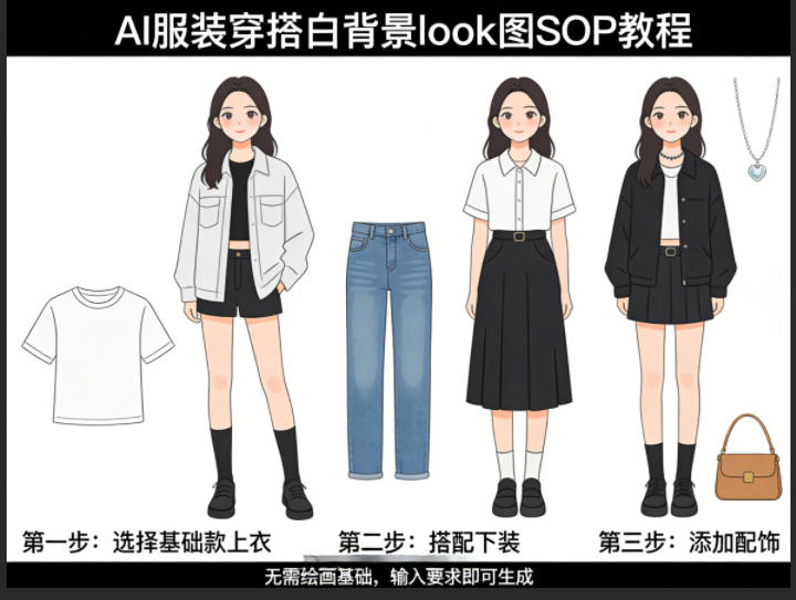AI服装穿搭白背景look图SOP教程，不用会画画，提几句具体要求，AI就能还你一个奇迹-初遇