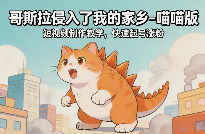 哥斯拉侵入了我的家乡–喵喵版短视频制作教学，快速起号涨粉-初遇