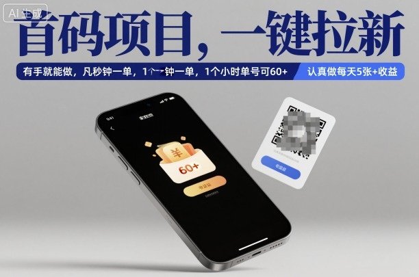 首码项目,一键拉新,有手就能做,几秒钟一单,1个小时单号可60+,认真做每天5张+收益【揭秘】-初遇