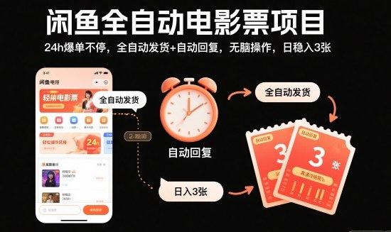 闲鱼全自动电影票项目,24h爆单不停,全自动发货+自动回复,无脑操作,日稳入3张【揭秘】-初遇