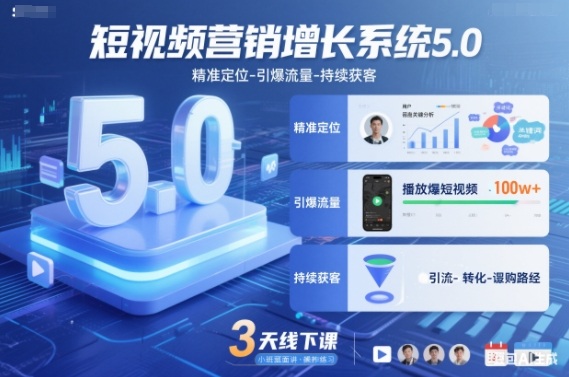 短视频营销增长系统5.0,精准定位-引爆流量-持续获客,3天线下课(音频+图片)-初遇