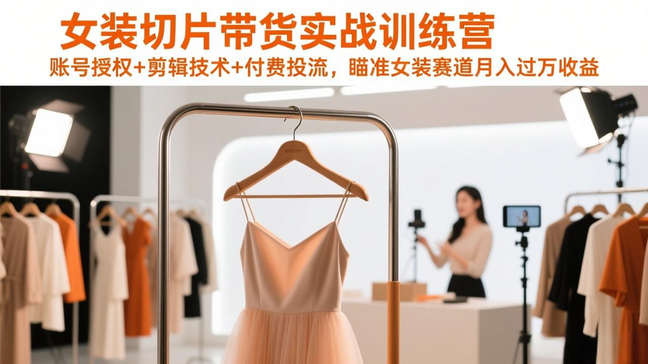 女装切片带货实战训练营，账号授权+剪辑技术+付费投流，瞄准女装赛道月入过万收益-初遇