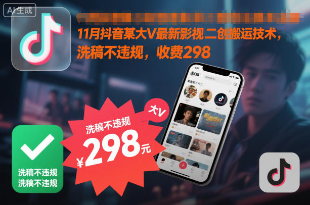 11月抖音某大V最新影视二创搬运技术,洗稿不违规,收费298-初遇
