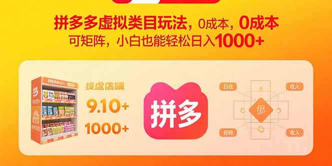 拼多多虚拟类目玩法,0成本,可矩阵,小白也能轻松日入1000+-初遇