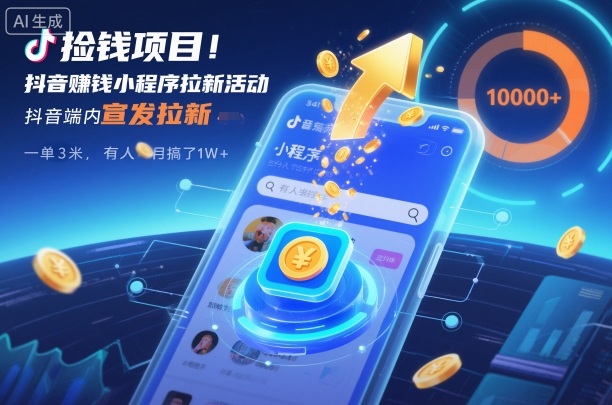 捡钱项目!抖音賺钱小程序拉新活动,抖音端内宣发拉新,一单3米,有人半个月搞了1W+-初遇