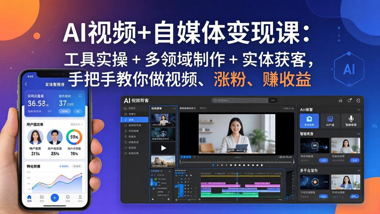 AI视频+自媒体变现课：工具实操 + 多领域制作 + 实体获客，手把手教你做视频、涨粉、赚收益-初遇