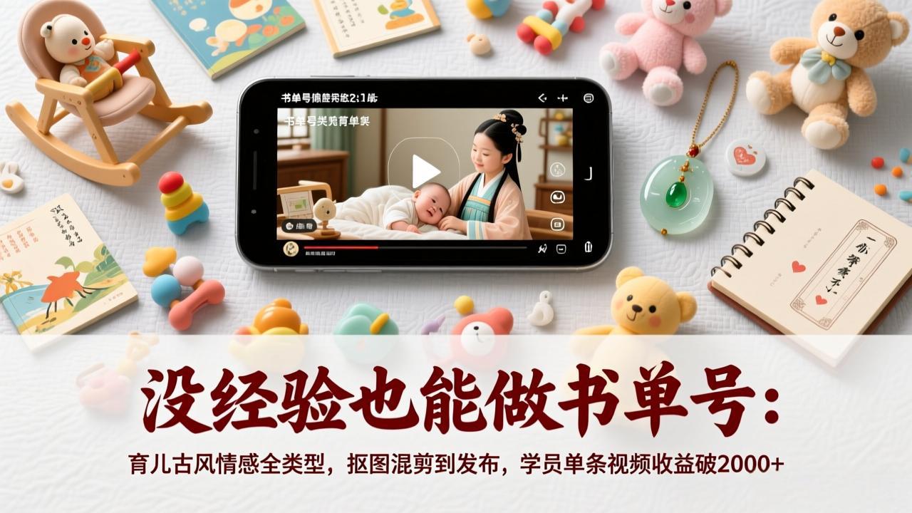 没经验也能做书单号：育儿古风情感全类型，抠图混剪到发布，学员单条视频收益破2000+-初遇