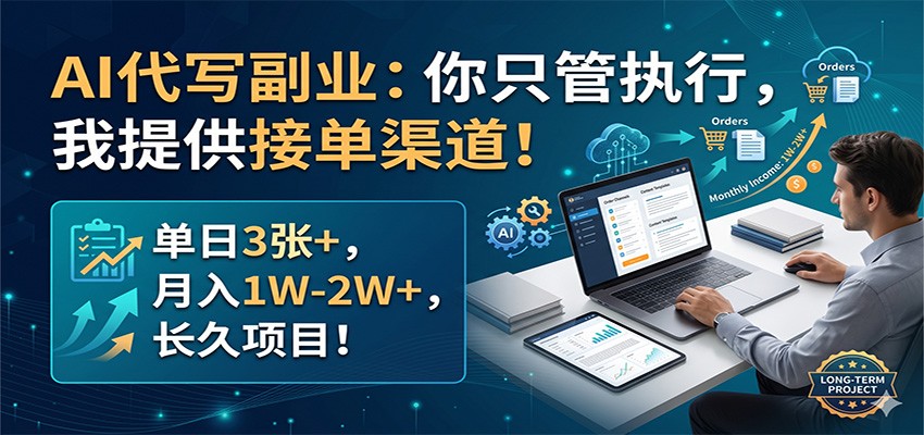AI代写副业：你只管执行，我提供接单渠道！单日3张+，月入1W-2W+，长久项目-初遇