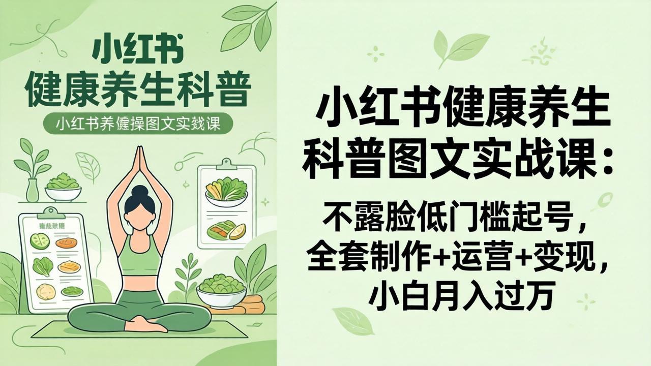 2026小红书健康养生科普图文实战课：不露脸低门槛起号，全套制作+运营+变现，小白月入过万-初遇