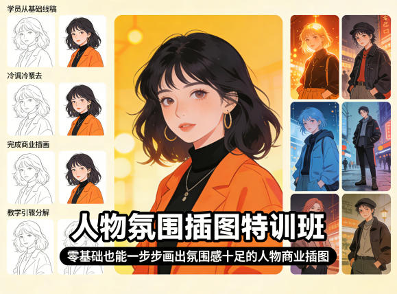 人物氛围插图特训班，零基础也能一步步画出氛围感十足的人物商业插图-初遇