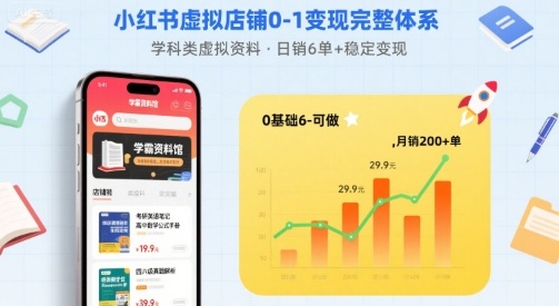 小红书虚拟店铺0-1变现完整体系：卖学科类虚拟资料，一天6张+，很稳定【已完结】-初遇