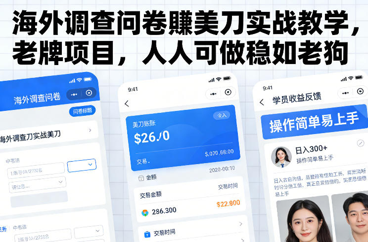 海外调查问卷賺美刀实战教学，老牌项目，人人可做稳如老狗-初遇