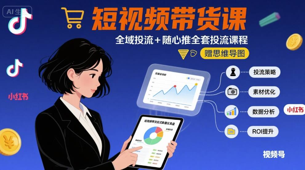 最新短视频带货课,全域投流+随心推全套投流课程+思维导图-初遇