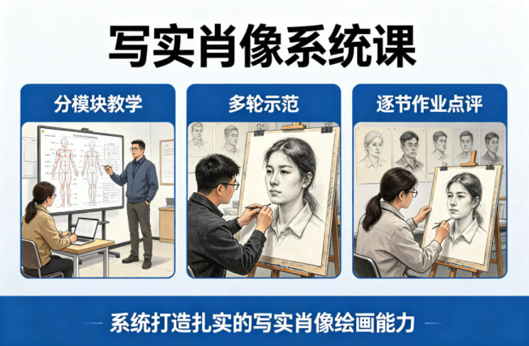 写实肖像系统课，全程分模块教学+多轮示范+逐节作业点评，系统打造扎实的写实肖像绘画能力-初遇
