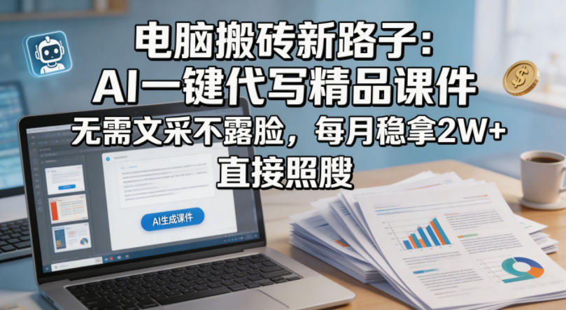 电脑搬砖新路子：AI一键代写精品课件，无需文采不露脸，每月稳拿2W+，直接照搬-初遇