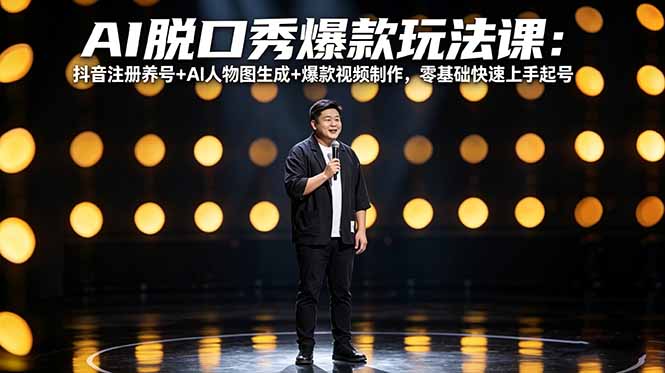 AI脱口秀爆款玩法课：抖音注册养号+AI人物图生成+爆款视频制作，零基础快速上手起号-初遇