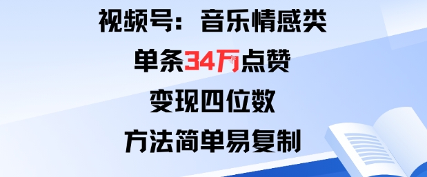 视频号分成计划新玩法:音乐情感类单条34W点赞,变现四位数,方法简单易复制-初遇