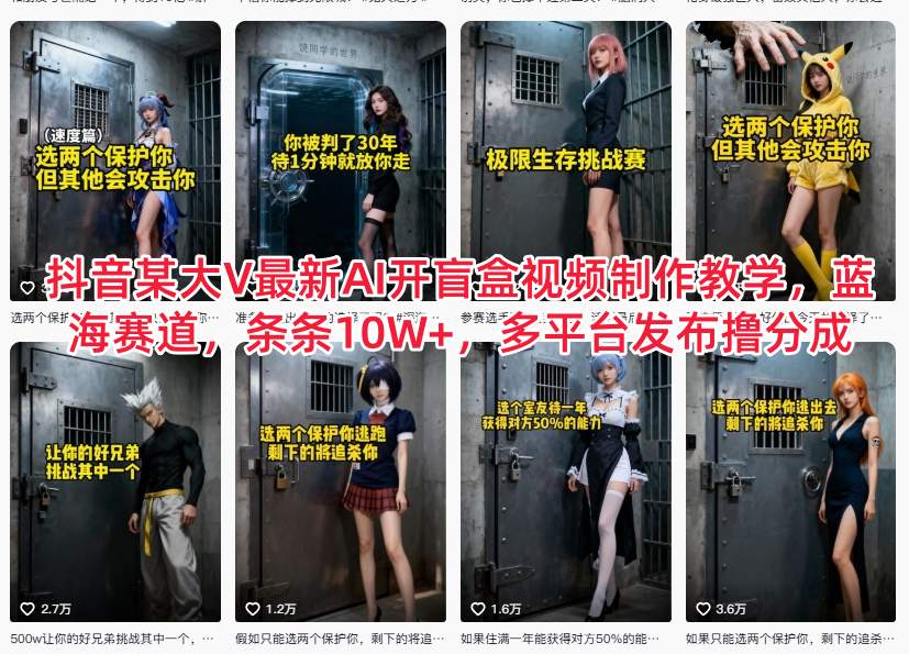抖音某大V最新AI开盲盒视频制作教学,蓝海赛道,条条10W+,多平台发布撸分成-初遇