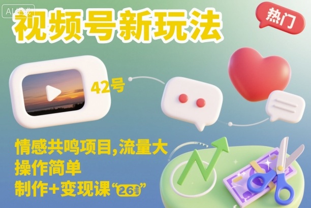 视频号新玩法，情感共鸣项目，流量大，操作简单，制作+变现课-初遇