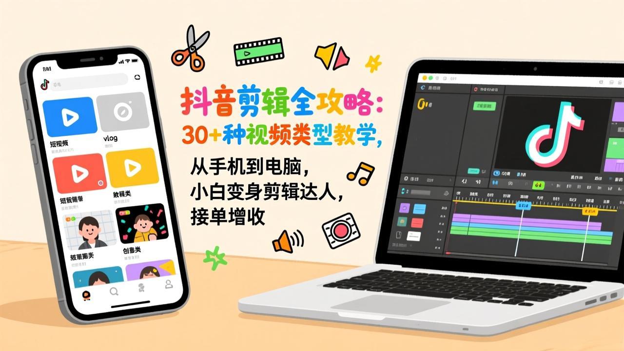 抖音剪辑全攻略：30+种视频类型教学，从手机到电脑，小白变身剪辑达人，接单增收-初遇