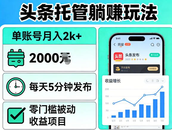 头条托管躺賺玩法，单账号月入2k+，每天5分钟发布即可，零门槛被动收益项目【揭秘】-初遇