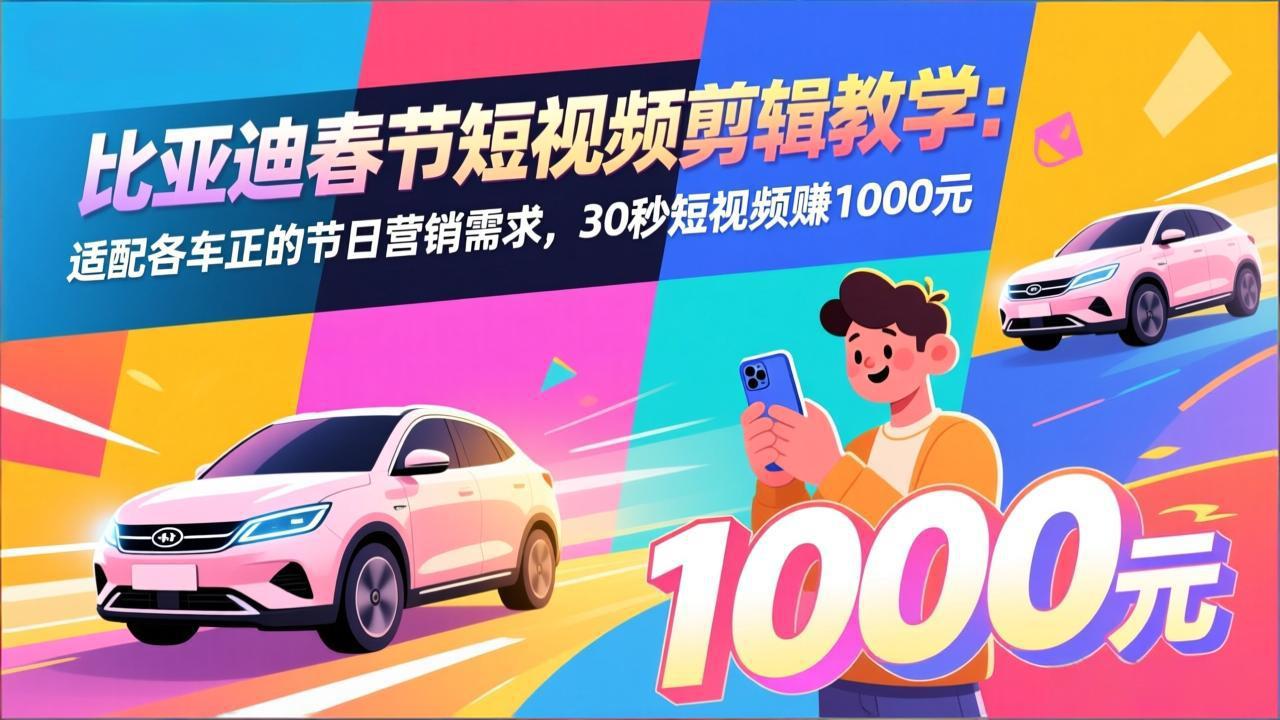 比亚迪春节短视频剪辑教学:适配各车企的节日营销需求,30秒短视频赚1000元-初遇