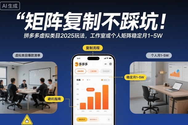 矩阵复制不踩坑！拼多多虚拟类目2025玩法，工作室或者个人矩阵稳定月1-5W【揭秘】-初遇