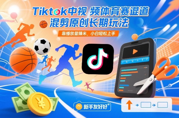 Tiktok中视频体育赛道混剪原创长期玩法，靠播放量賺米，小白轻松上手-初遇