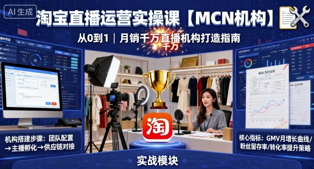淘宝直播运营实操课【MCN机构】,从0到1做一家月销千W的直播机构