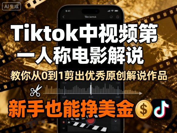 Tiktok中视频第一人称电影解说,教你从0到1剪出一个优秀的原创解说作品,新手也能挣美金-初遇
