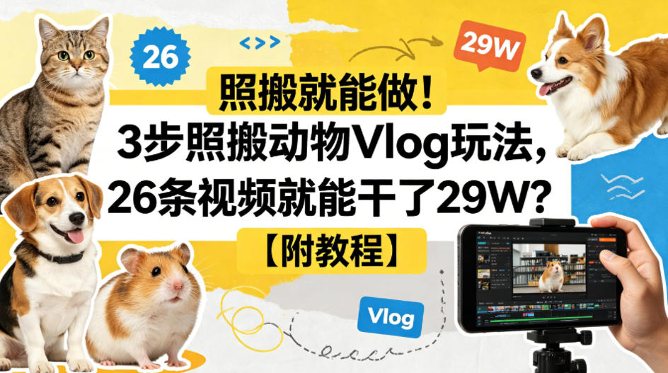 照搬就能做！3步照搬动物Vlog玩法，26条视频就能干了29W？【附教程】【赠coze一键生成工作流】-初遇
