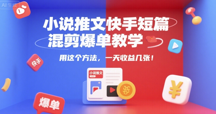 小说推文快手短篇混剪爆单教学,用这个方法,一天收益几张-初遇