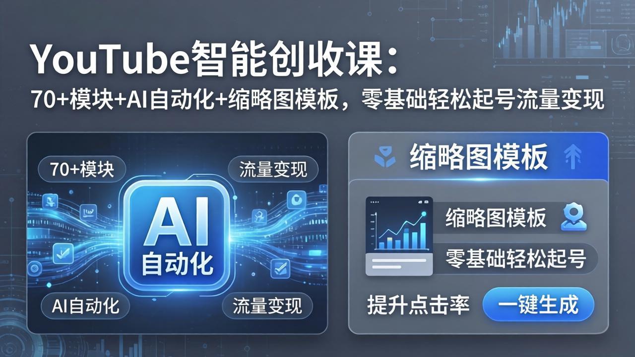 YouTube智能创收课：70+模块+AI自动化+缩略图模板，零基础轻松起号流量变现-初遇