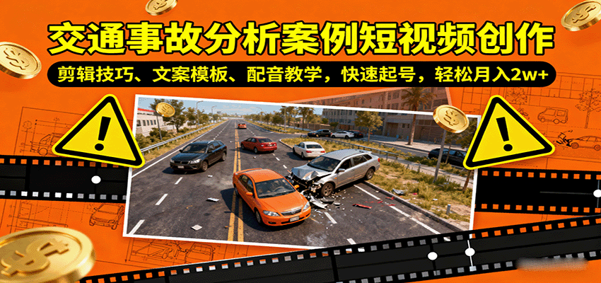 交通事故分析案例短视频创作,剪辑技巧、文案模板、配音教学,快速起号,轻松月入2w+-初遇