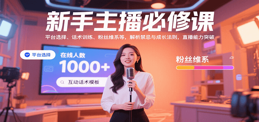 新手主播必修课:平台选择、话术训练、粉丝维系等,解析禁忌与成长法则,突破直播能力-初遇