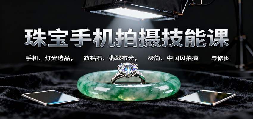 珠宝手机拍摄技能课:手机、 灯光选品，教钻石、翡翠布光，极简、中国风拍摄与修图-初遇