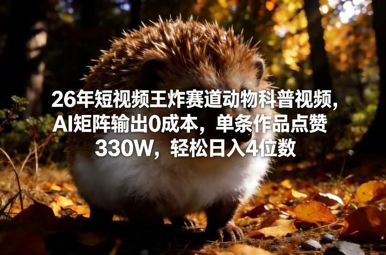 26年短视频王炸赛道动物科普视频，AI矩阵输出0成本，单条作品点赞330W，轻松日入4位数-初遇