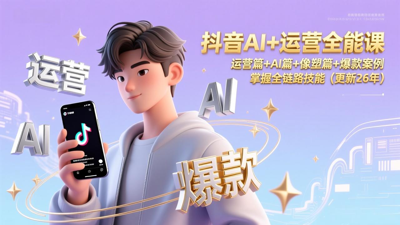 抖音AI+运营全能课，运营篇+AI篇+像塑篇+爆款案例，掌握全链路技能(更新26年-初遇