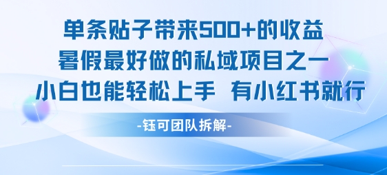 单条贴子带来5张的收益，暑假最好做的私域项目之一，小白也能轻松上手，有小红书就行-初遇