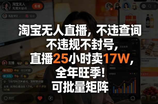 淘宝无人直播，不违规不封号，直播25小时卖17W，全年旺季！可批量矩阵【揭秘】-初遇