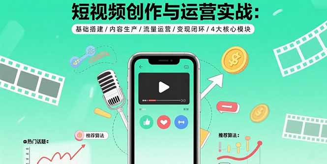 短视频创作与运营实战：基础搭建/内容生产/流量运营/变现闭环/4大核心模块-初遇