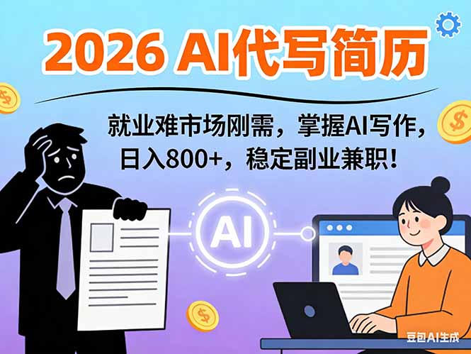 AI代写简历，超暴利，用万能模板月入1-3万实战教程，2026年市场刚需！-初遇