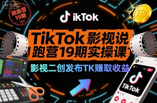 TikTok影视解说陪跑营19期实操课,影视二创发布TK賺取收益,万播收益50美金-初遇