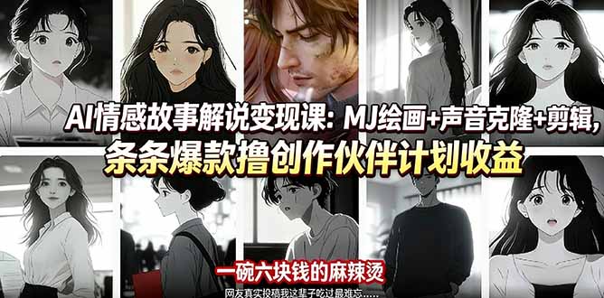 AI情感故事解说变现课：MJ绘画+声音克隆+剪辑，条条爆款撸创作伙伴计划收益-初遇