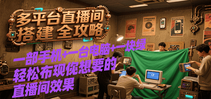 多平台直播间搭建全攻略,一部手机+一台电脑+一块绿布轻松实现你想要的直播间效果-初遇